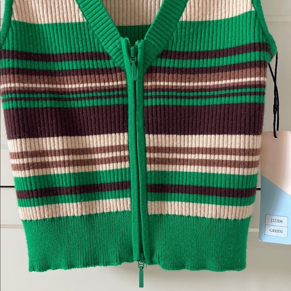 Witty Fox Women’s Y2K Inspired Green & Brown Striped Sweater Vest Medium NWT - Picture 3 of 6